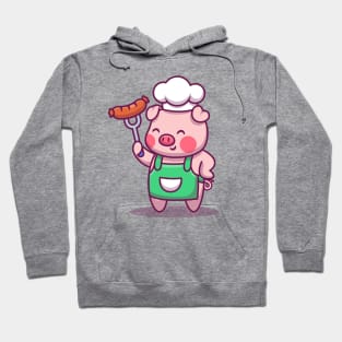 Cute Chef Pig Holding Sausage Hoodie